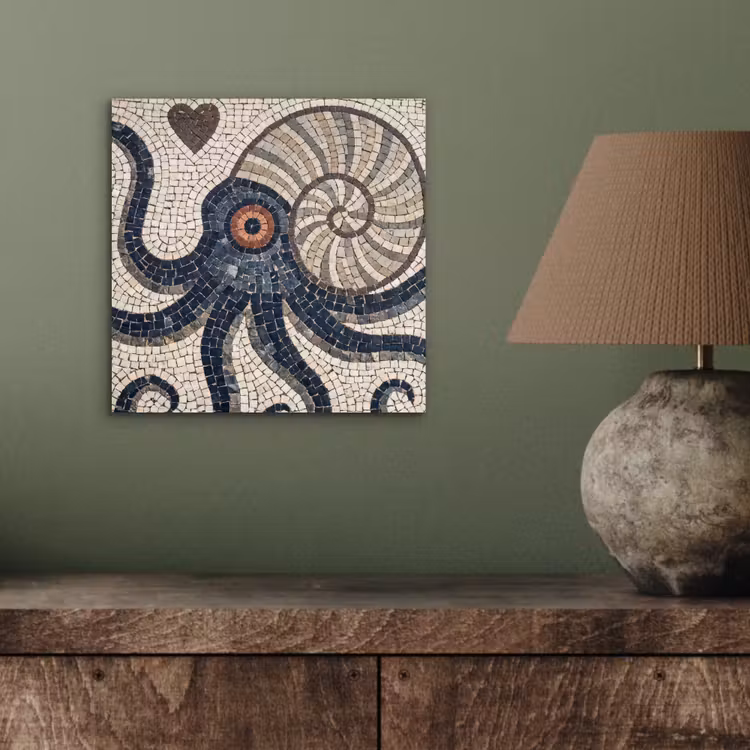Aluminium schilderij - Zeeleven - Mozaïek - Kunst - Vintage - Beige — 3