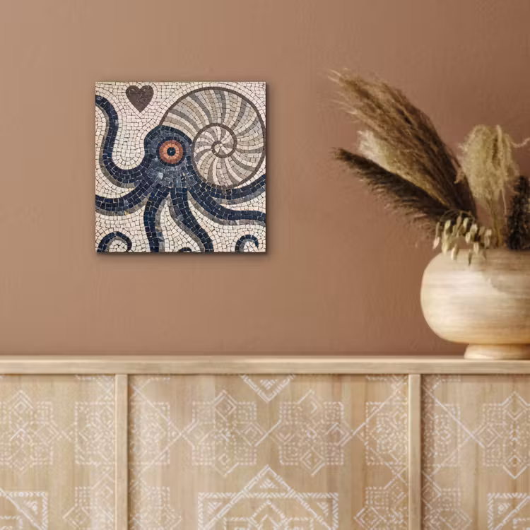 Aluminium schilderij - Zeeleven - Mozaïek - Kunst - Vintage - Beige — 5