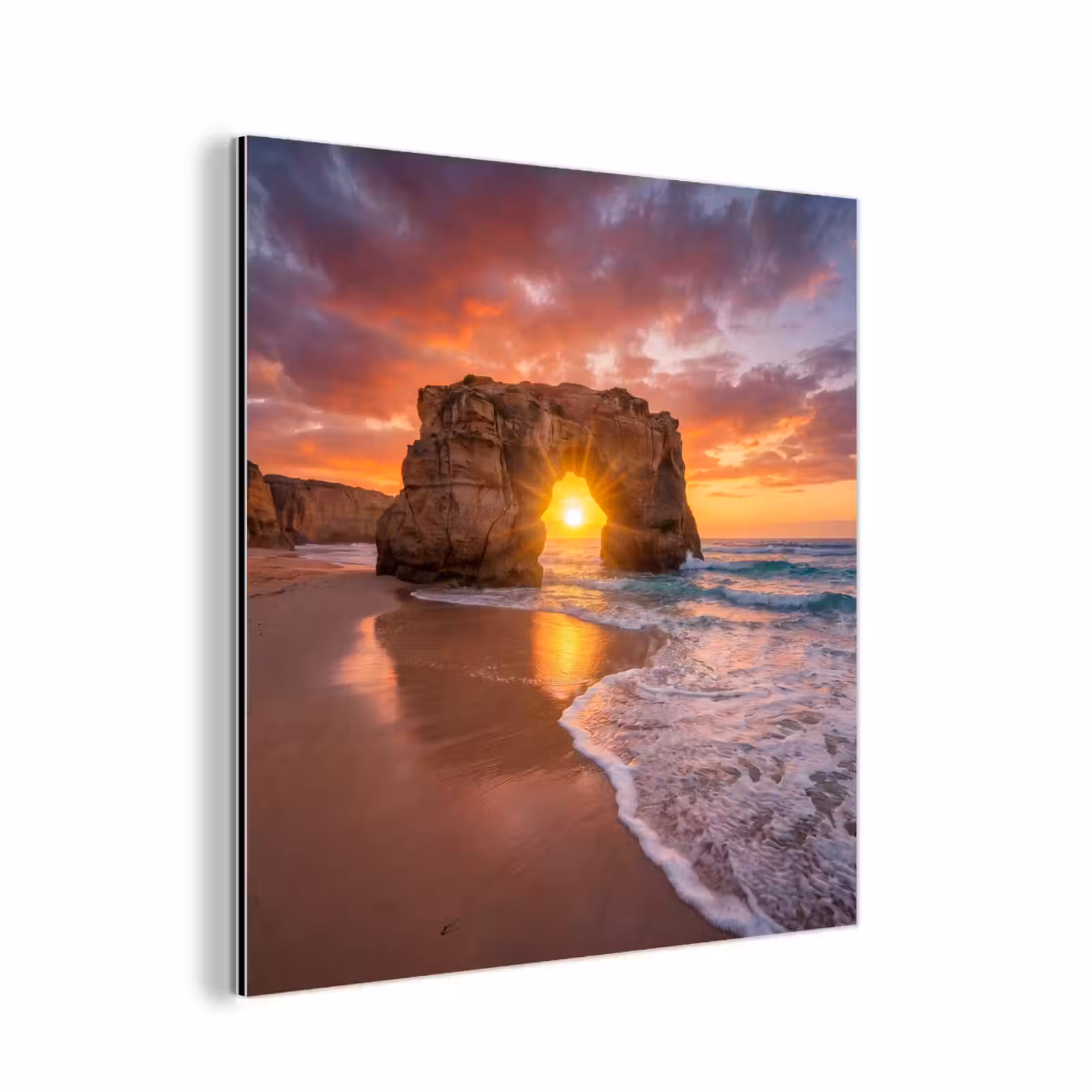 Aluminium schilderij - Kust - Rots - Zonsondergang - Zee - Natuur — 1