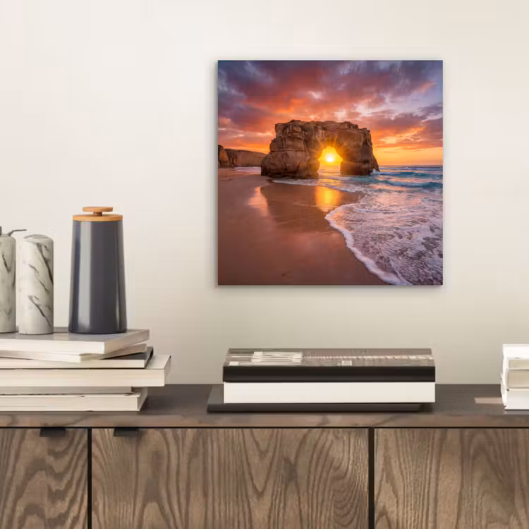 Aluminium schilderij - Kust - Rots - Zonsondergang - Zee - Natuur — 2