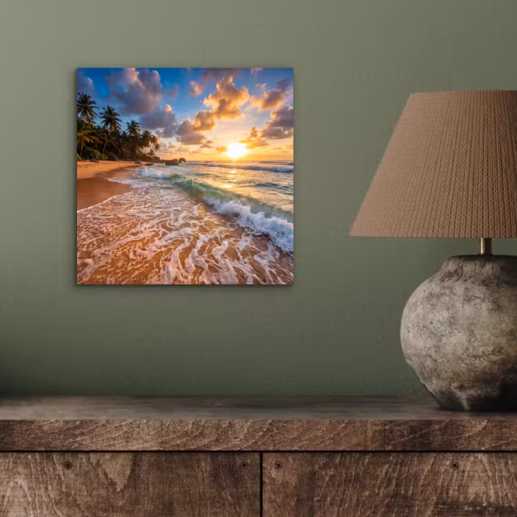 Aluminium schilderij - Strand - Zonsondergang - Golven - Natuur - Goud — 3