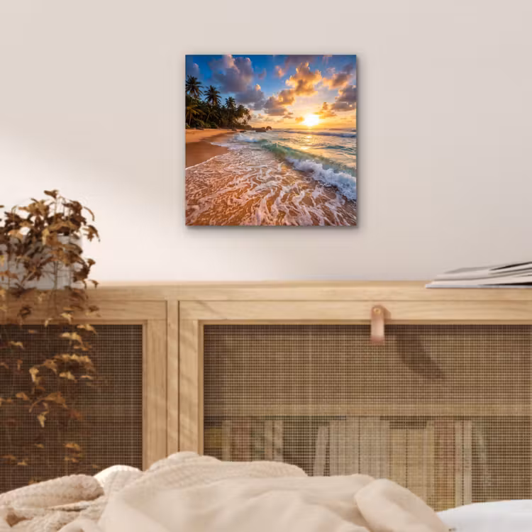 Aluminium schilderij - Strand - Zonsondergang - Golven - Natuur - Goud — 4