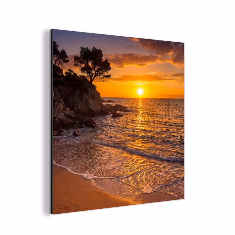 Aluminium schilderij - Zee - Kust - Zonsondergang - Natuur - Oranje — 1