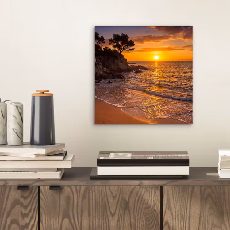 Aluminium schilderij - Zee - Kust - Zonsondergang - Natuur - Oranje — 2
