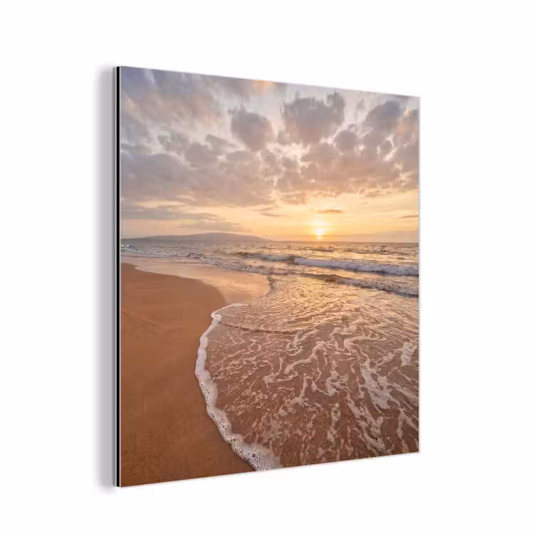 Aluminium schilderij - Zee - Kustlijn - Wolken - Landschap - Oranje — 1