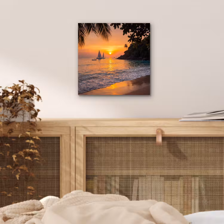 Aluminium schilderij - Zee - Zonsondergang - Boot - Natuur - Oranje — 4