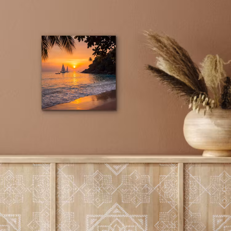 Aluminium schilderij - Zee - Zonsondergang - Boot - Natuur - Oranje — 5
