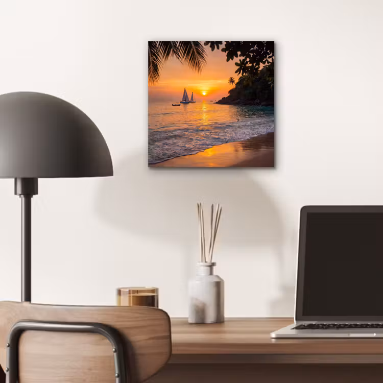 Aluminium schilderij - Zee - Zonsondergang - Boot - Natuur - Oranje — 6