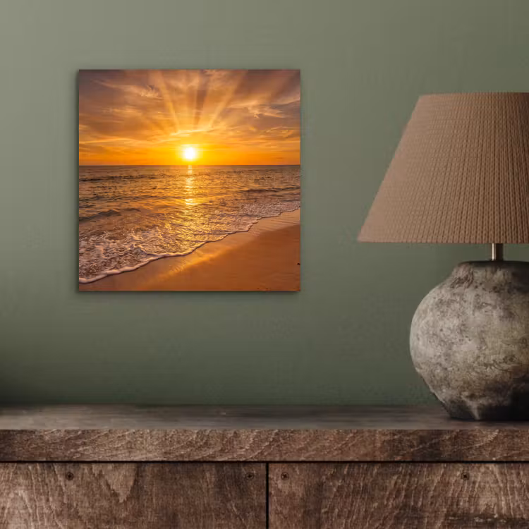 Aluminium schilderij - Zee - Zonsondergang - Golven - Kust - Oranje — 3