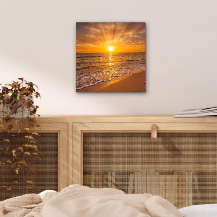 Aluminium schilderij - Zee - Zonsondergang - Golven - Kust - Oranje — 4