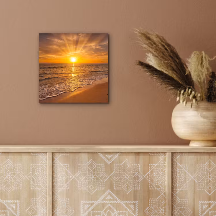 Aluminium schilderij - Zee - Zonsondergang - Golven - Kust - Oranje — 5