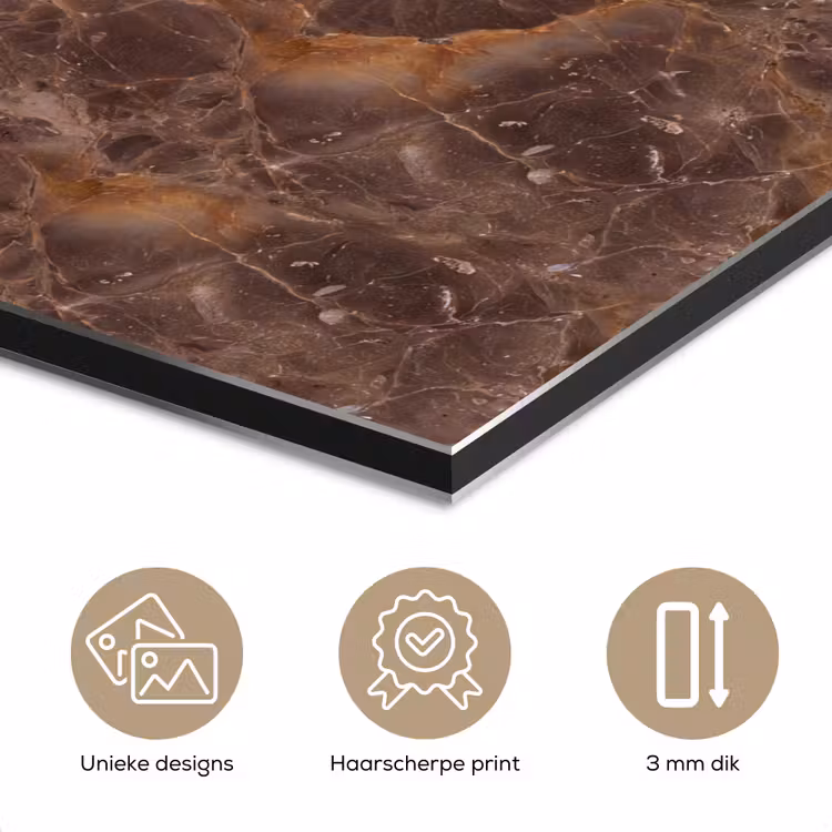 Aluminium schilderij - Marmer - Patroon - Natuur - Bruin - Goud — 7