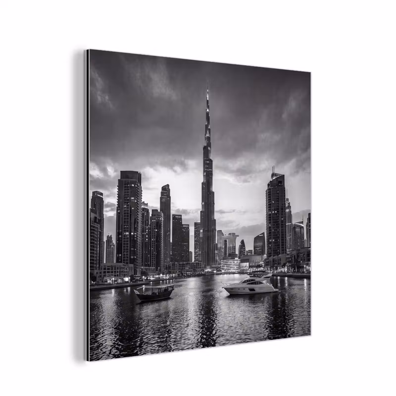 Aluminium schilderij - Stad - Skyline - Architectuur - Avond - Zwart-wit — 1