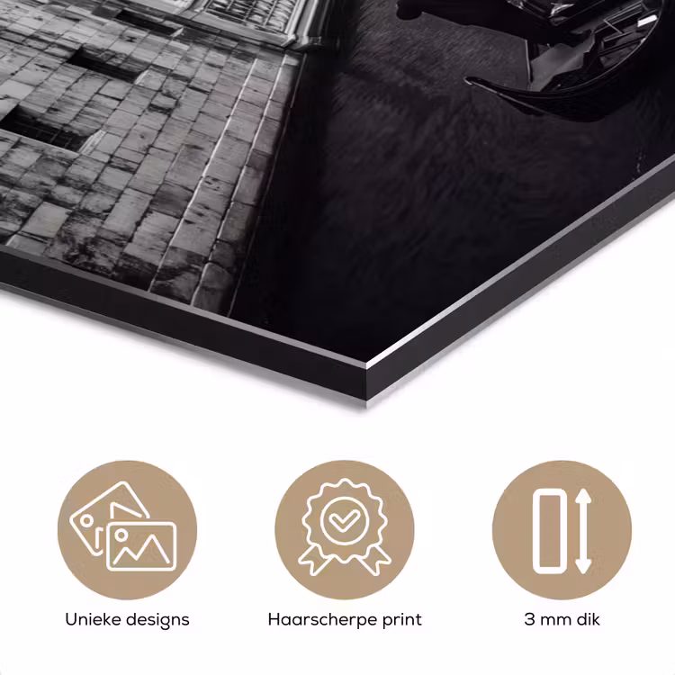 Aluminium schilderij - Boot - Waterweg - Stad - Zwart-wit - Architectuur — 7