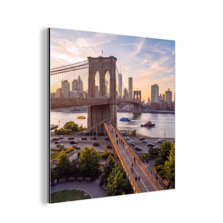 Aluminium schilderij - Brug - Rivier - Stad - Zonsondergang - Architectuur — 1