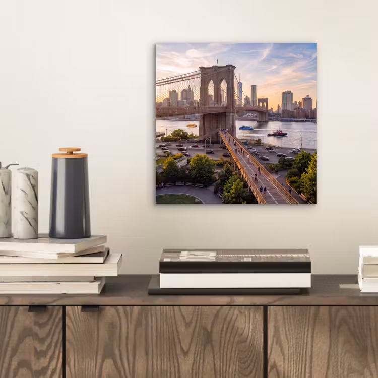 Aluminium schilderij - Brug - Rivier - Stad - Zonsondergang - Architectuur — 2