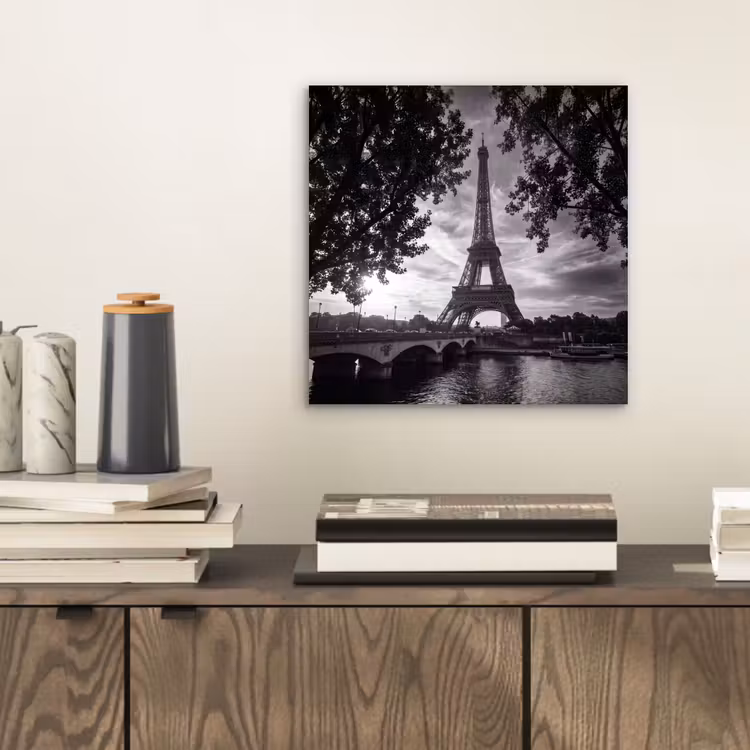 Aluminium schilderij - Eiffeltoren - Parijs - Rivier - Architectuur - Zwart-wit — 2