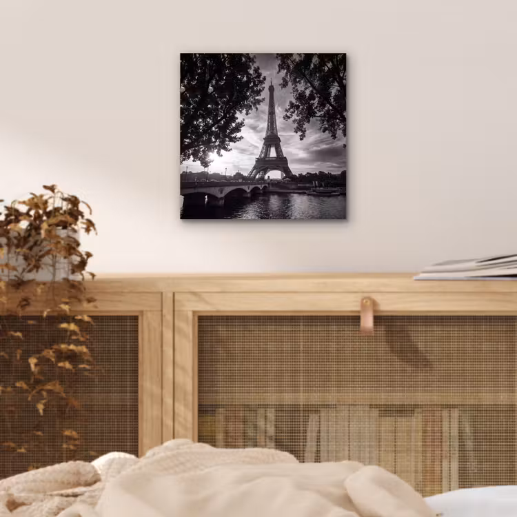 Aluminium schilderij - Eiffeltoren - Parijs - Rivier - Architectuur - Zwart-wit — 4