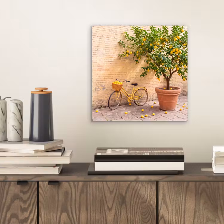 Aluminium schilderij - Fiets - Mand - Eten - Geel - Zomer — 2