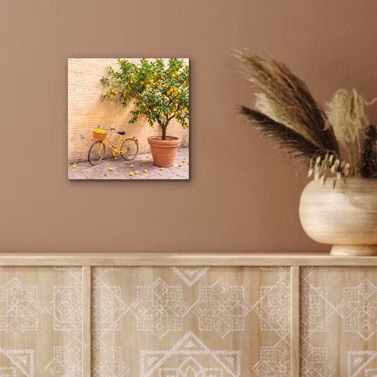 Aluminium schilderij - Fiets - Mand - Eten - Geel - Zomer — 5