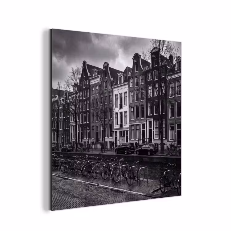 Aluminium schilderij - Huis - Gracht - Amsterdam - Architectuur - Zwart-wit — 1