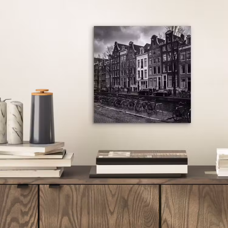 Aluminium schilderij - Huis - Gracht - Amsterdam - Architectuur - Zwart-wit — 2