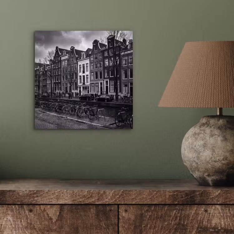 Aluminium schilderij - Huis - Gracht - Amsterdam - Architectuur - Zwart-wit — 3