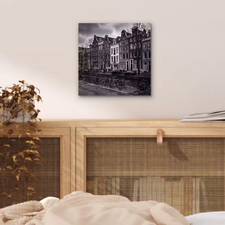 Aluminium schilderij - Huis - Gracht - Amsterdam - Architectuur - Zwart-wit — 4