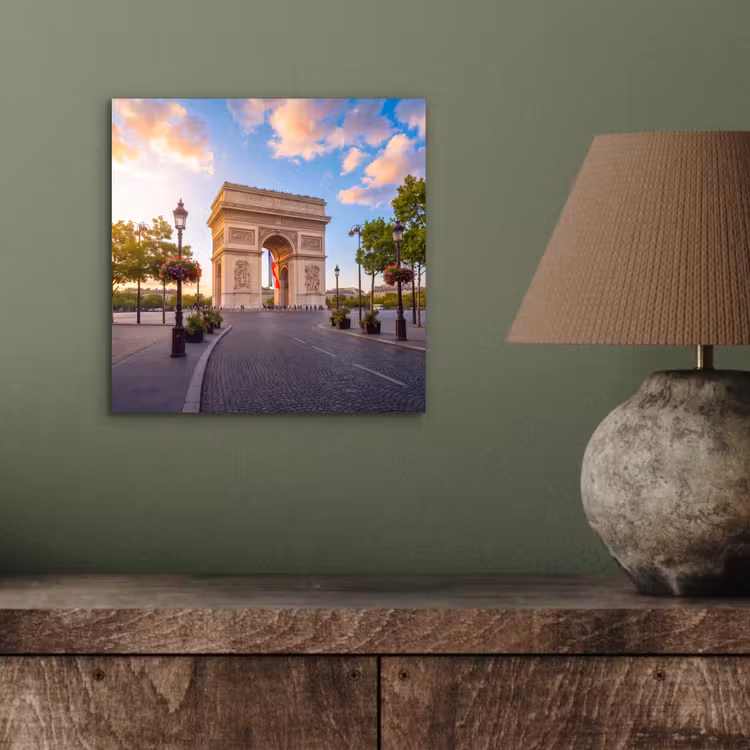 Aluminium schilderij - Monument - Parijs - Zonsondergang - Architectuur - Goud — 3