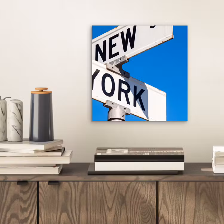 Aluminium schilderij - New York - Straatbord - Stad - Urban - Blauw — 2