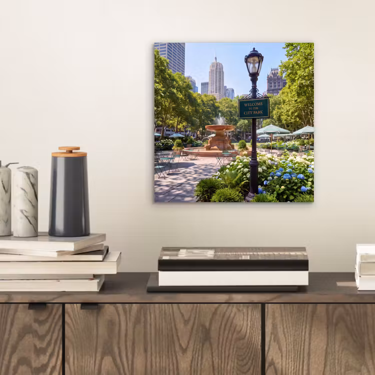 Aluminium schilderij - Park - Fontein - Stad - Natuur — 2