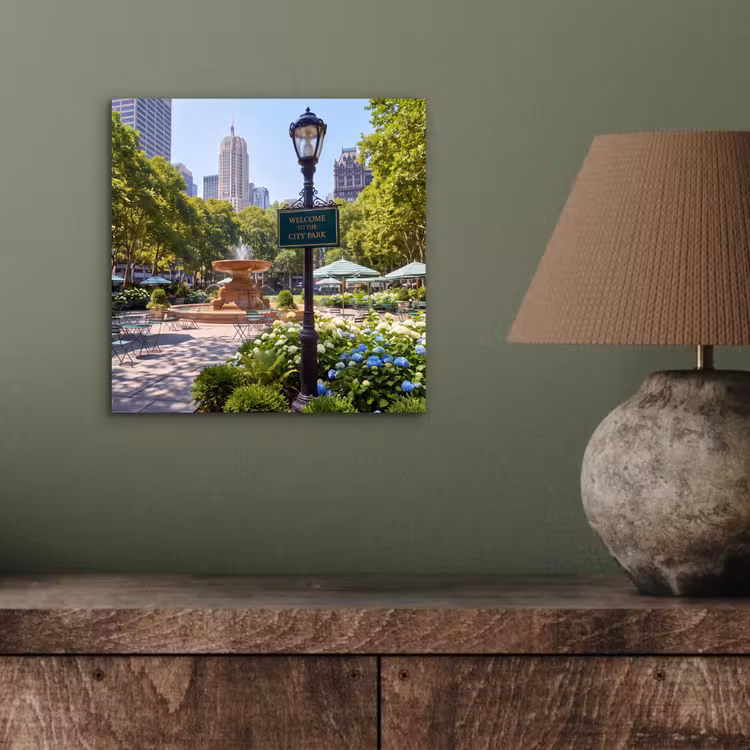 Aluminium schilderij - Park - Fontein - Stad - Natuur — 3
