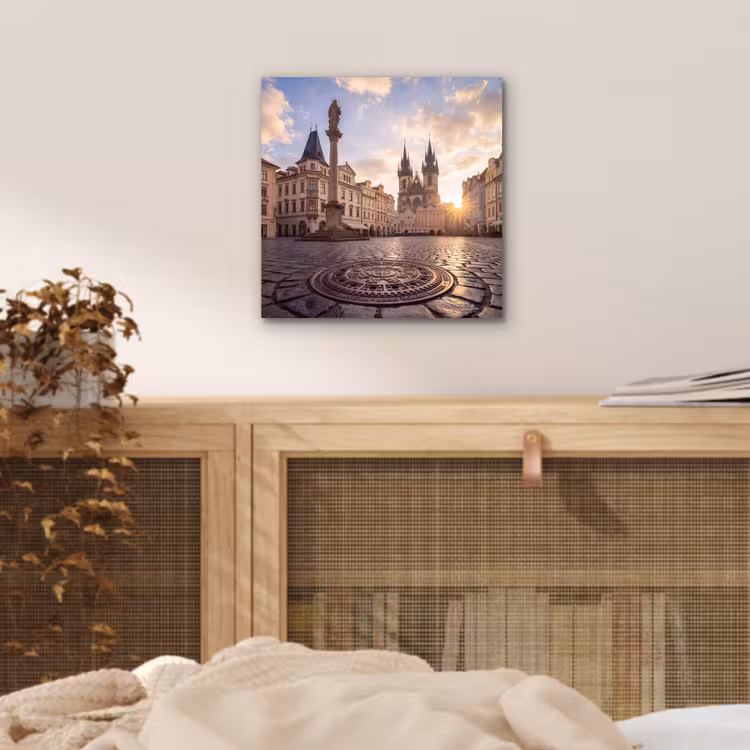 Aluminium schilderij - Stad - Praag - Ochtend - Architectuur - Goud — 4