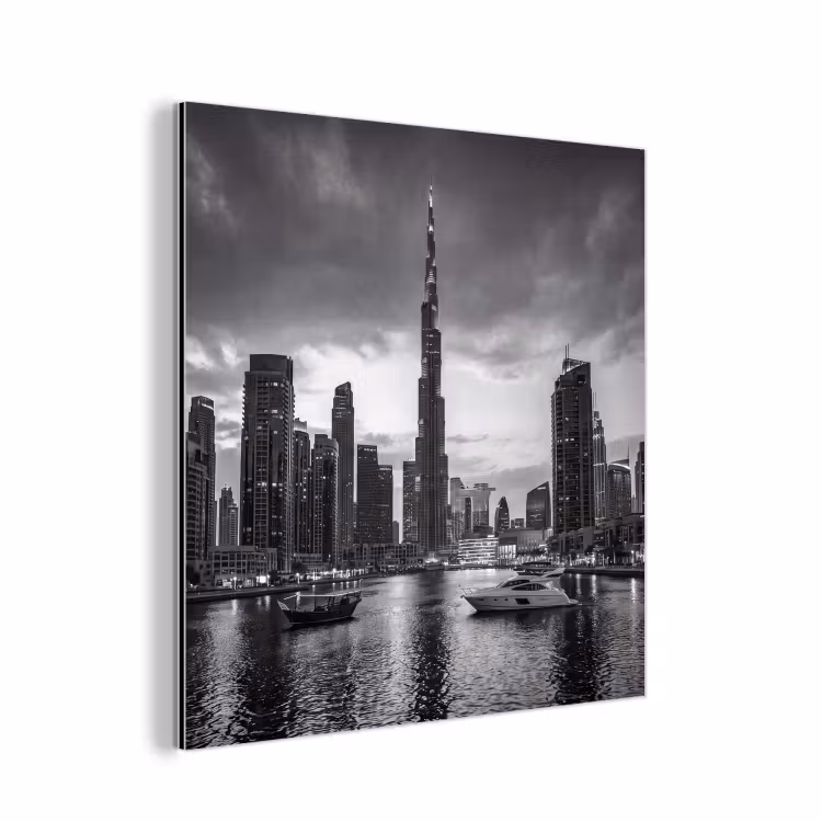 Aluminium schilderij - Stad - Skyline - Architectuur - Avond - Zwart-wit — 1