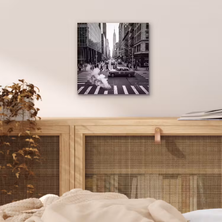 Aluminium schilderij - Stad - Straat - Gebouwen - Verkeer - Zwart-wit — 4