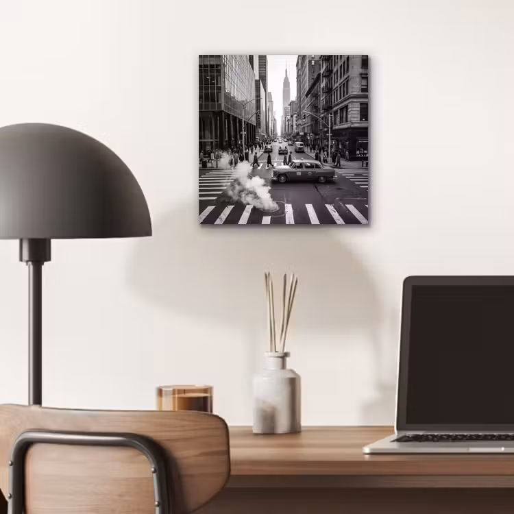 Aluminium schilderij - Stad - Straat - Gebouwen - Verkeer - Zwart-wit — 6
