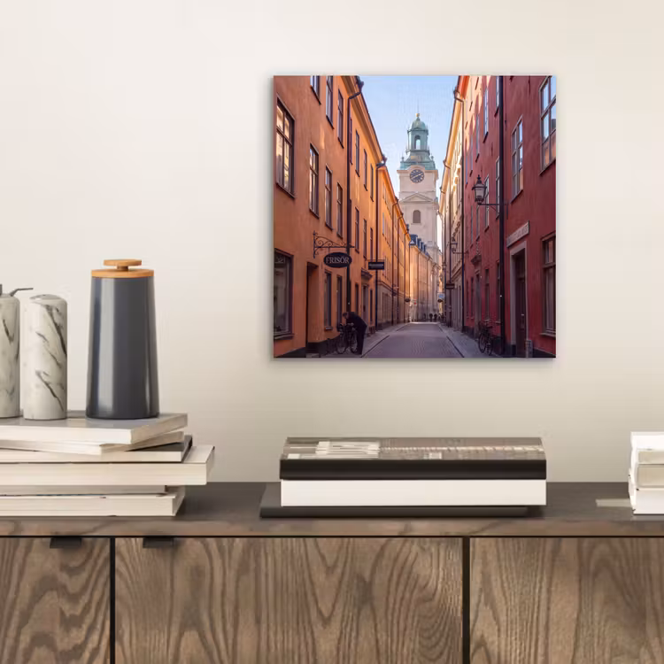 Aluminium schilderij - Straat - Klokkentoren - Stad - Architectuur - Historisch — 2