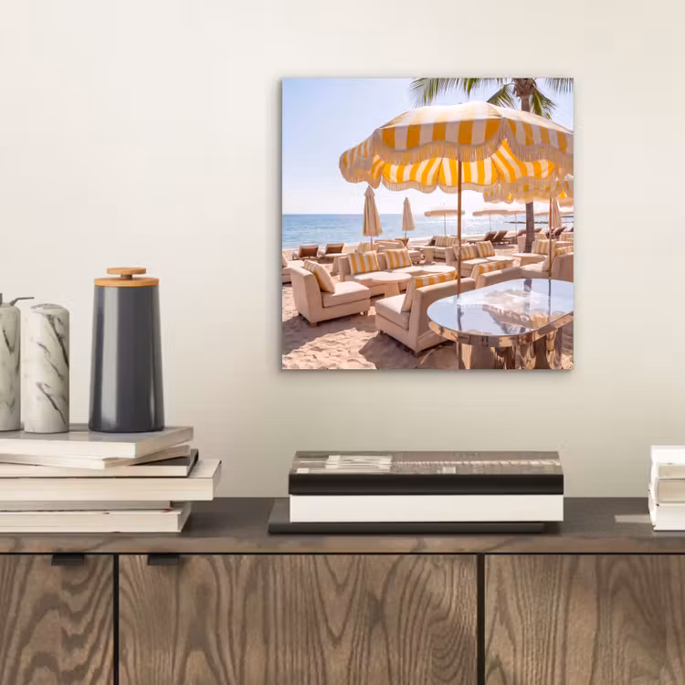 Aluminium schilderij - Strand - Ligbedden - Vakantie - Modern - Geel — 2