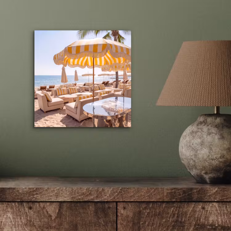 Aluminium schilderij - Strand - Ligbedden - Vakantie - Modern - Geel — 3
