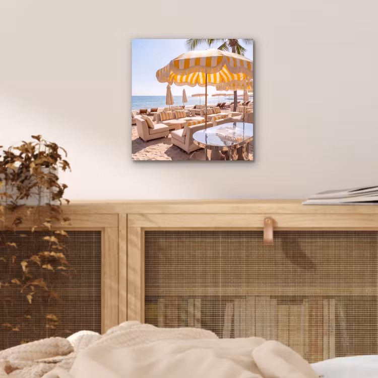 Aluminium schilderij - Strand - Ligbedden - Vakantie - Modern - Geel — 4