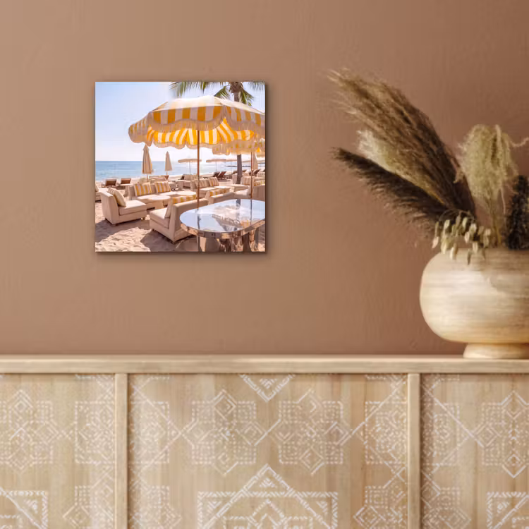Aluminium schilderij - Strand - Ligbedden - Vakantie - Modern - Geel — 5