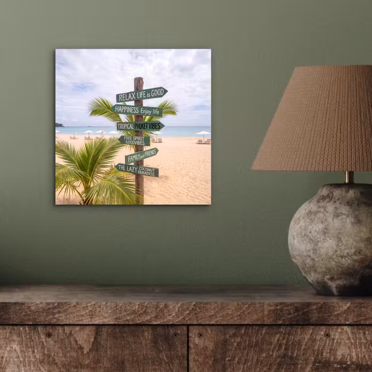 Aluminium schilderij - Strand - Wegwijzer - Palmen - Tropisch - Groen — 3