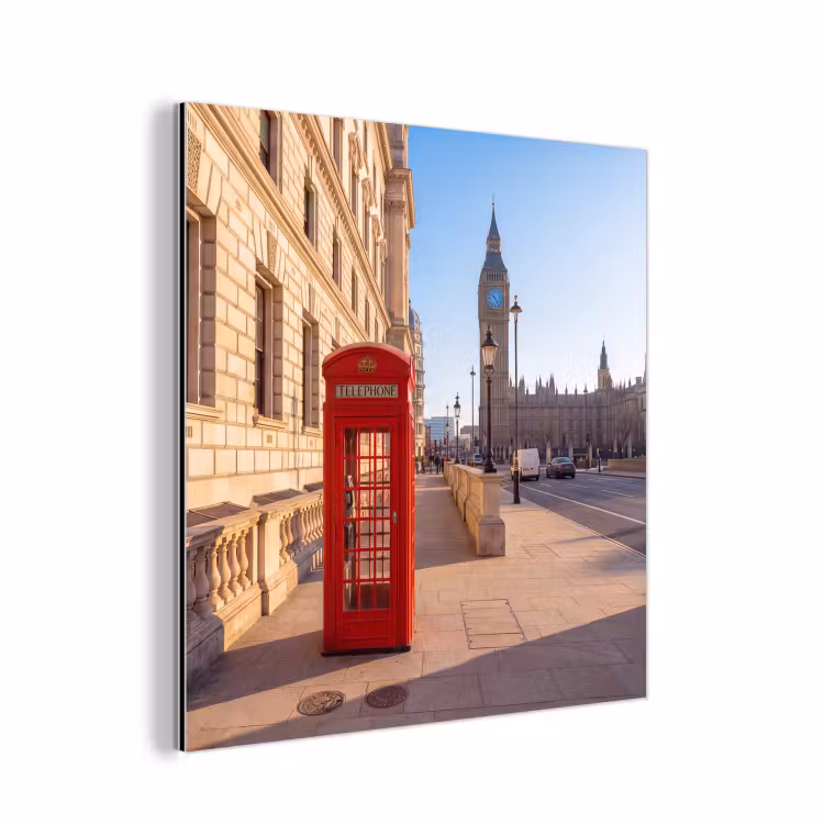Aluminium schilderij - Telefooncel - Rood - Londen - Stad - Architectuur — 1