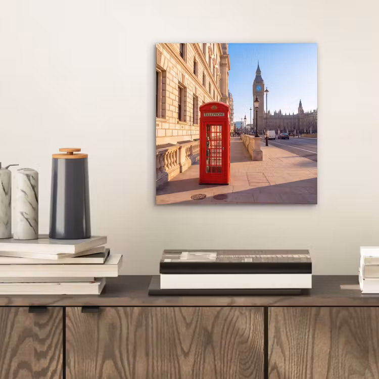 Aluminium schilderij - Telefooncel - Rood - Londen - Stad - Architectuur — 2