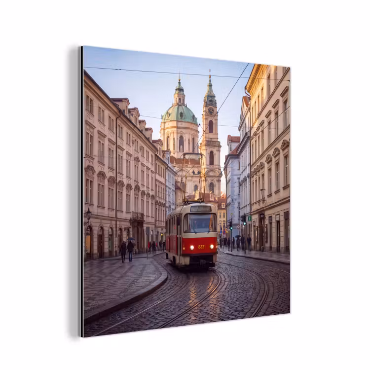 Aluminium schilderij - Tram - Straat - Stadsgezicht - Klassiek - Rood — 1