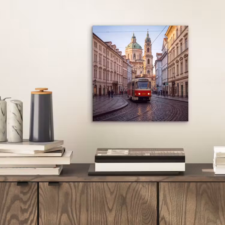 Aluminium schilderij - Tram - Straat - Stadsgezicht - Klassiek - Rood — 2
