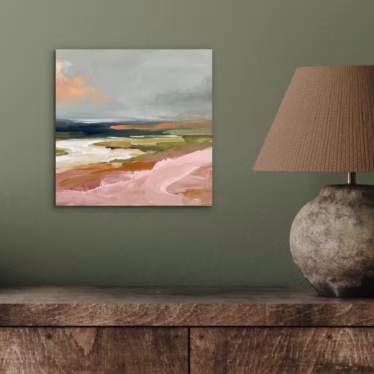 Aluminium schilderij - Landschap - Rivier - Abstract - Roze - Groen — 3
