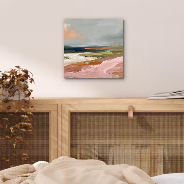Aluminium schilderij - Landschap - Rivier - Abstract - Roze - Groen — 4