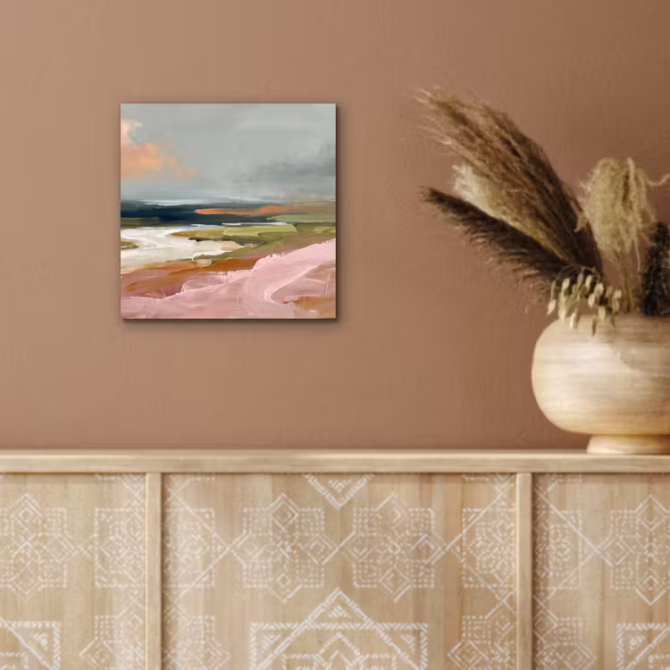 Aluminium schilderij - Landschap - Rivier - Abstract - Roze - Groen — 5