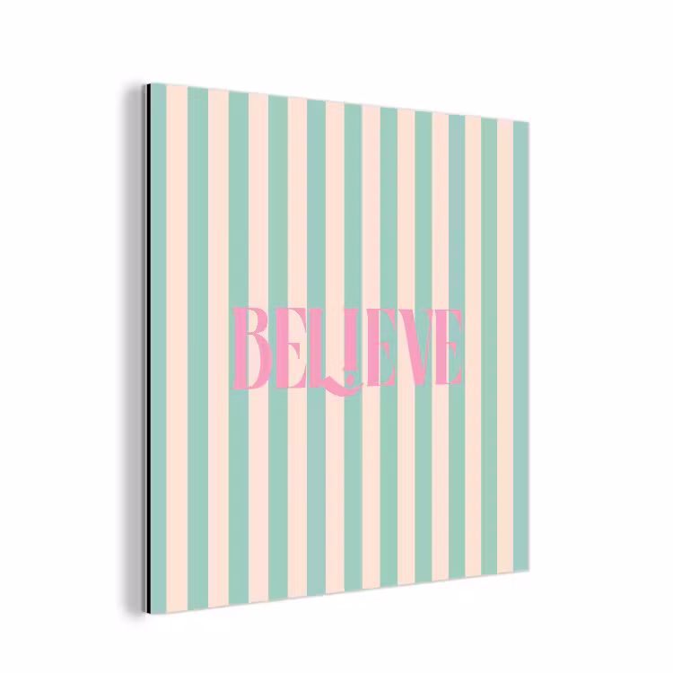 Aluminium schilderij - Roze - Groen - Strepen - Believe — 1
